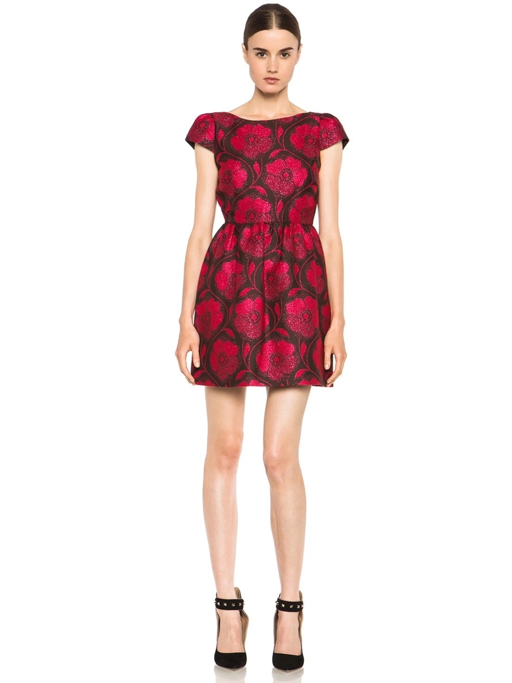 Alice + Olivia Nelly Puffed Metallic Floral Brocade Mini Dress Size 6